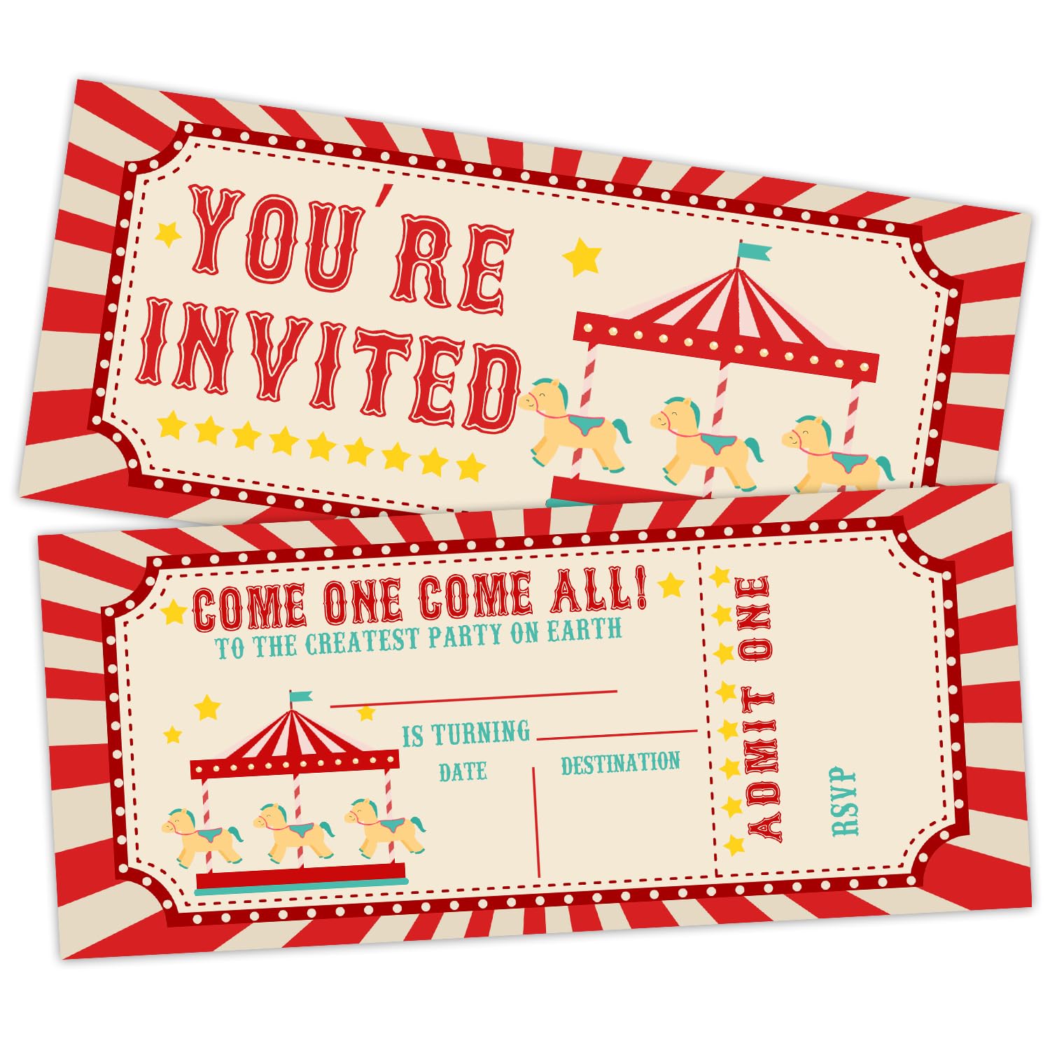 rizotus Vintage Circus Birthday Ticket Invitation, Carnival Birthday Party Invites Cards for Boys and Girls, Red Circus Ticket Invitation, Carnival