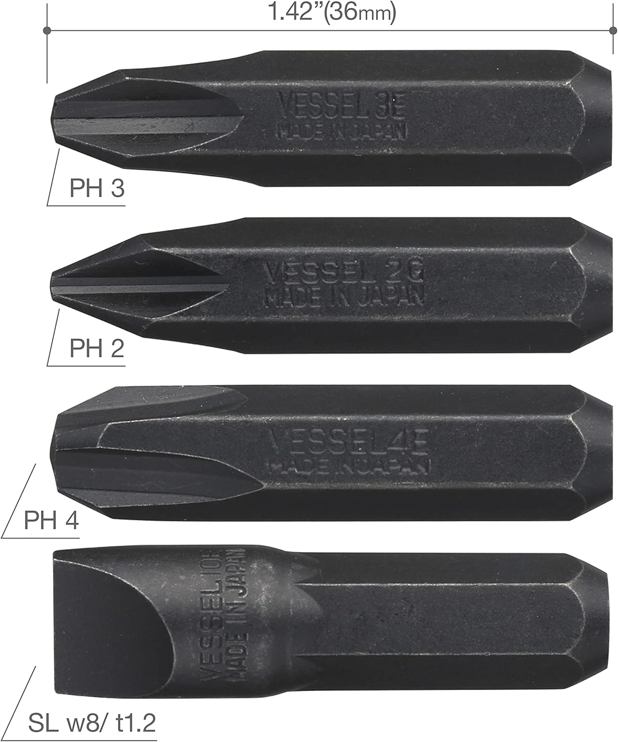 VESSEL C51MIXP4 INSERT BIT 5/16" Hex, 4PC. Set for Manual Impact Driver (Pack of 4)