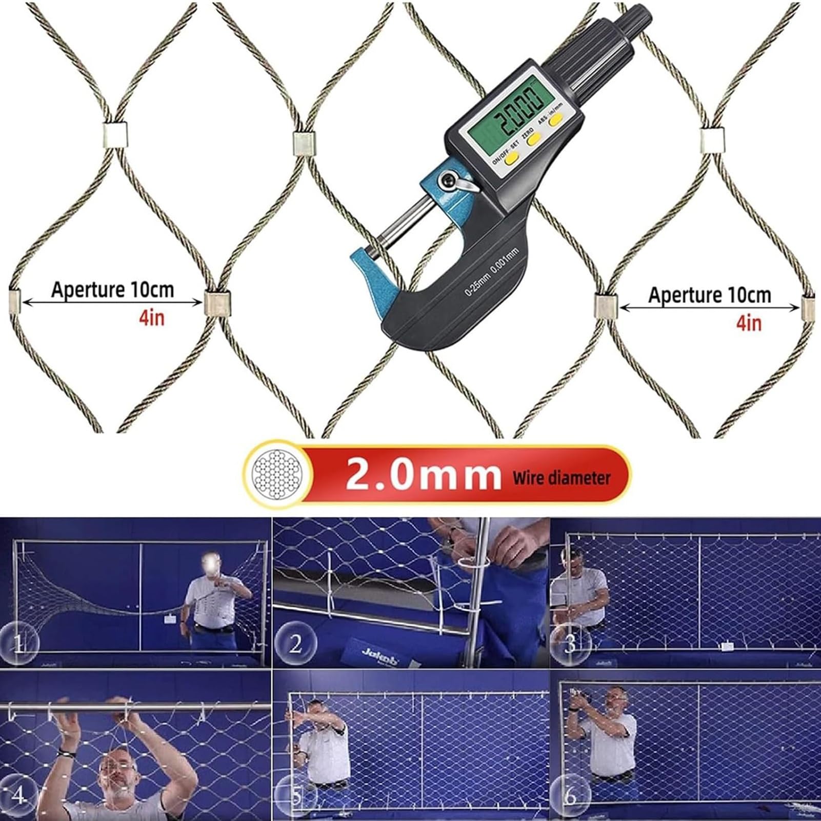 Rete di sicurezza flessibile in acciaio inossidabile per balconi e scale, rete di supporto per piante rampicanti, 0,8 x 9 m, soluzione di protezione durevole