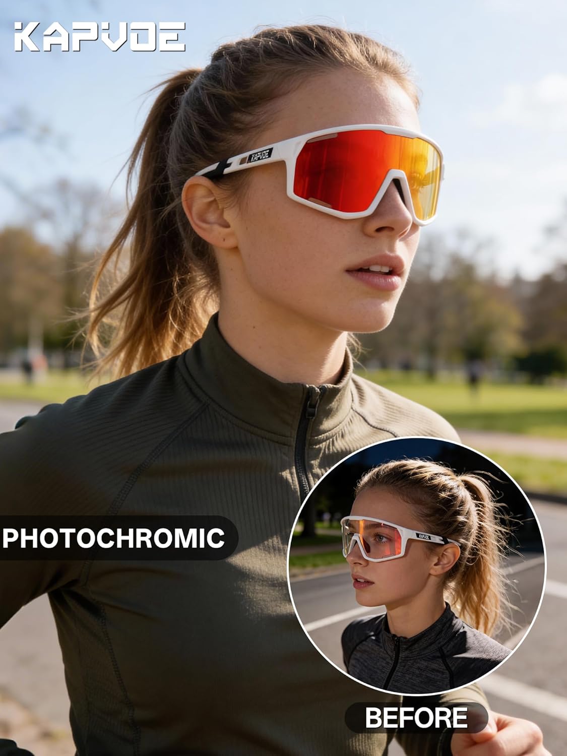 KAPVOE Photochromic Cycling Glasses Men Women Clear Mountain Bike Sunglasses MTB Baseball Running Triathlon - K180 - Image 2