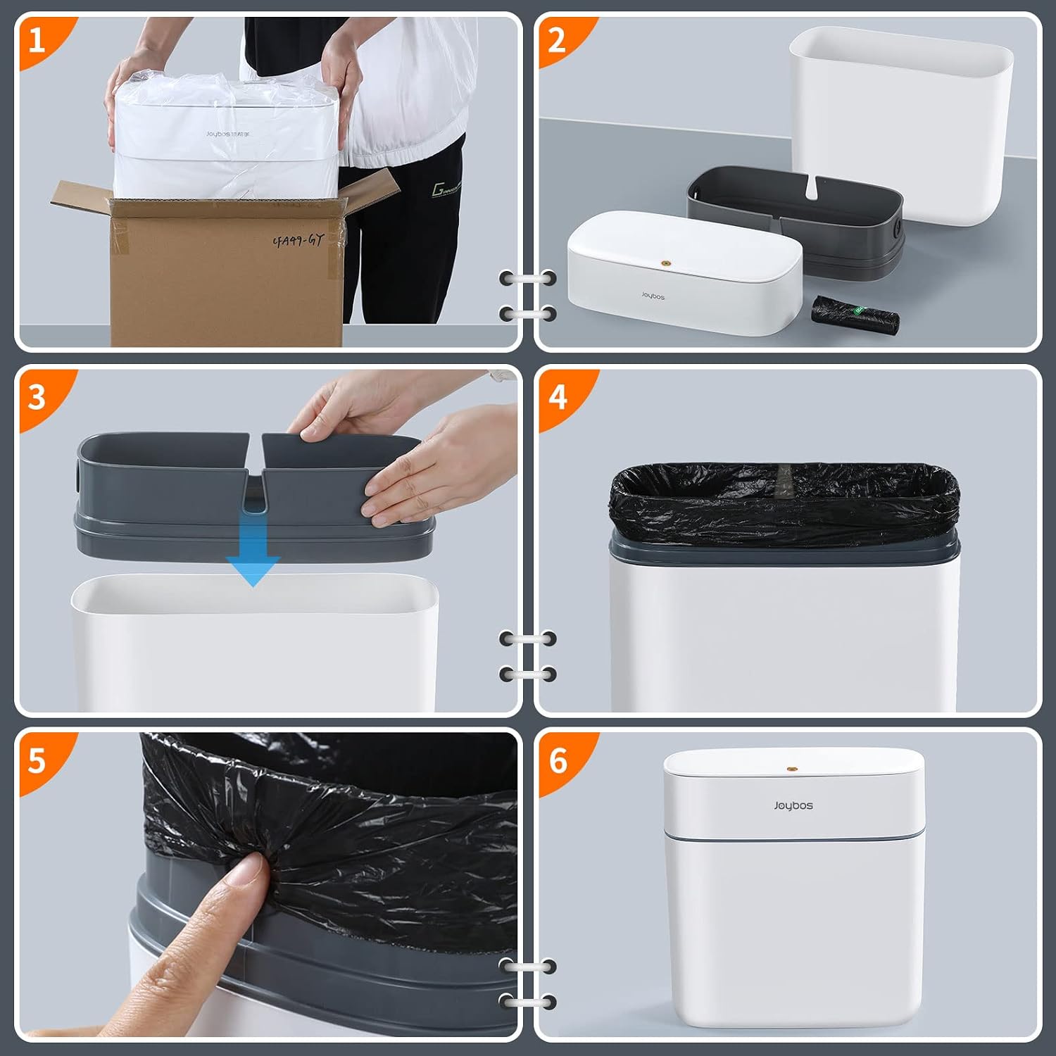 JOYBOS Garbage Can with Lid for Bathroom, Small Trash Can with Press Type Cover, Slim Narrow 14L Waste Bin, Suit for Bedroom, Laundry, Office, Kids Room, Living Room