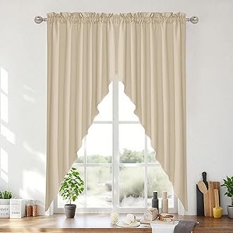RYB HOME Short Kitchen Valances Thick Faux Linen Blended 2 Panels, Privacy Protect Home Decor Small Window Treatment for Bedroom Bathroom, Rod Pocket, Camel, W 36 x L 63 inch