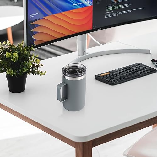 Miniatura 5 de Olympia Tools Juego de tazas de café con asa y tapa, 20 onzas, taza de campamento aislada, paquete de 2, vaso de viaje de acero inoxidable de doble