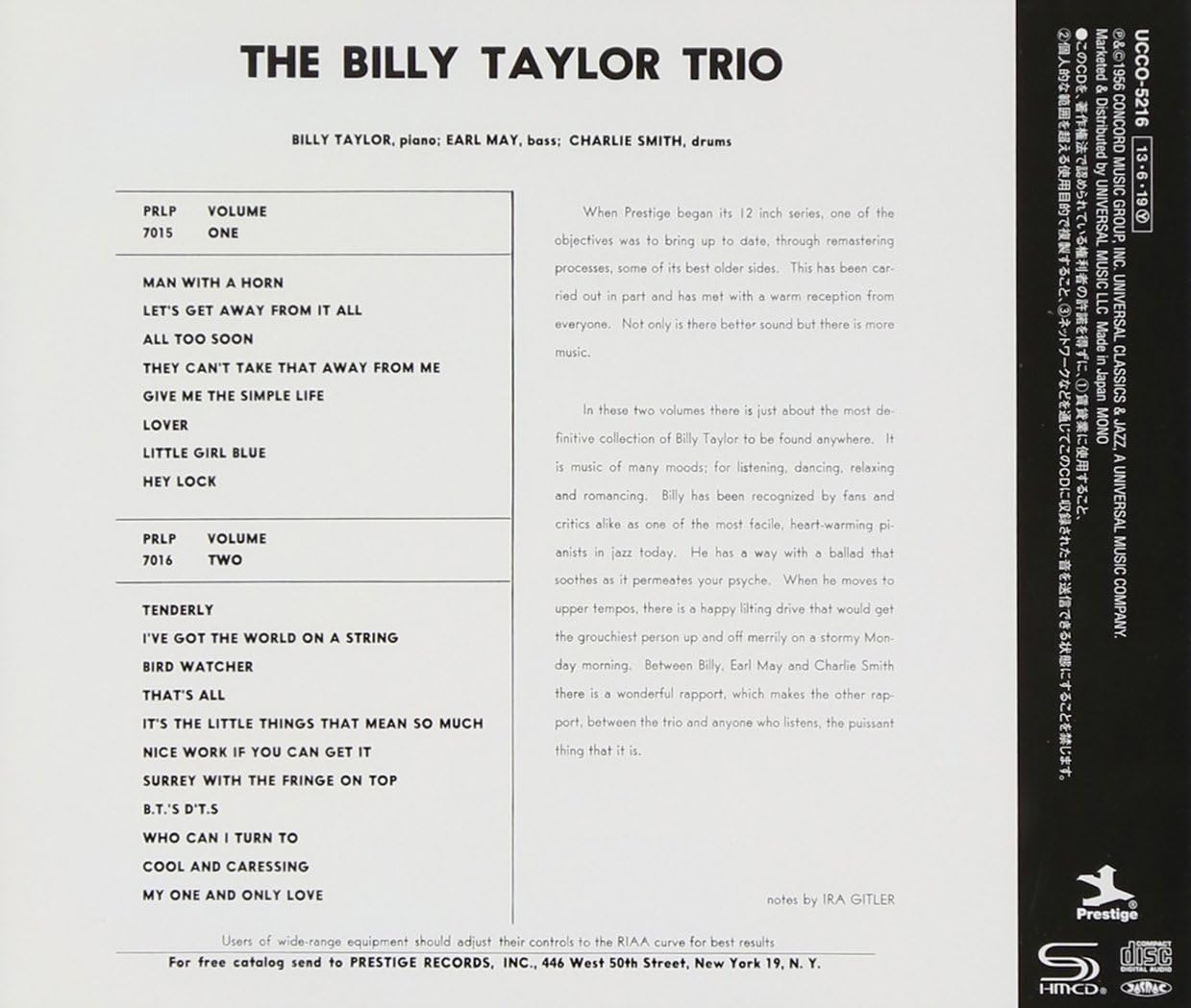 BILLY TAYLOR TRIO - Billy Taylor Trio Vol. 2 - Disque CD