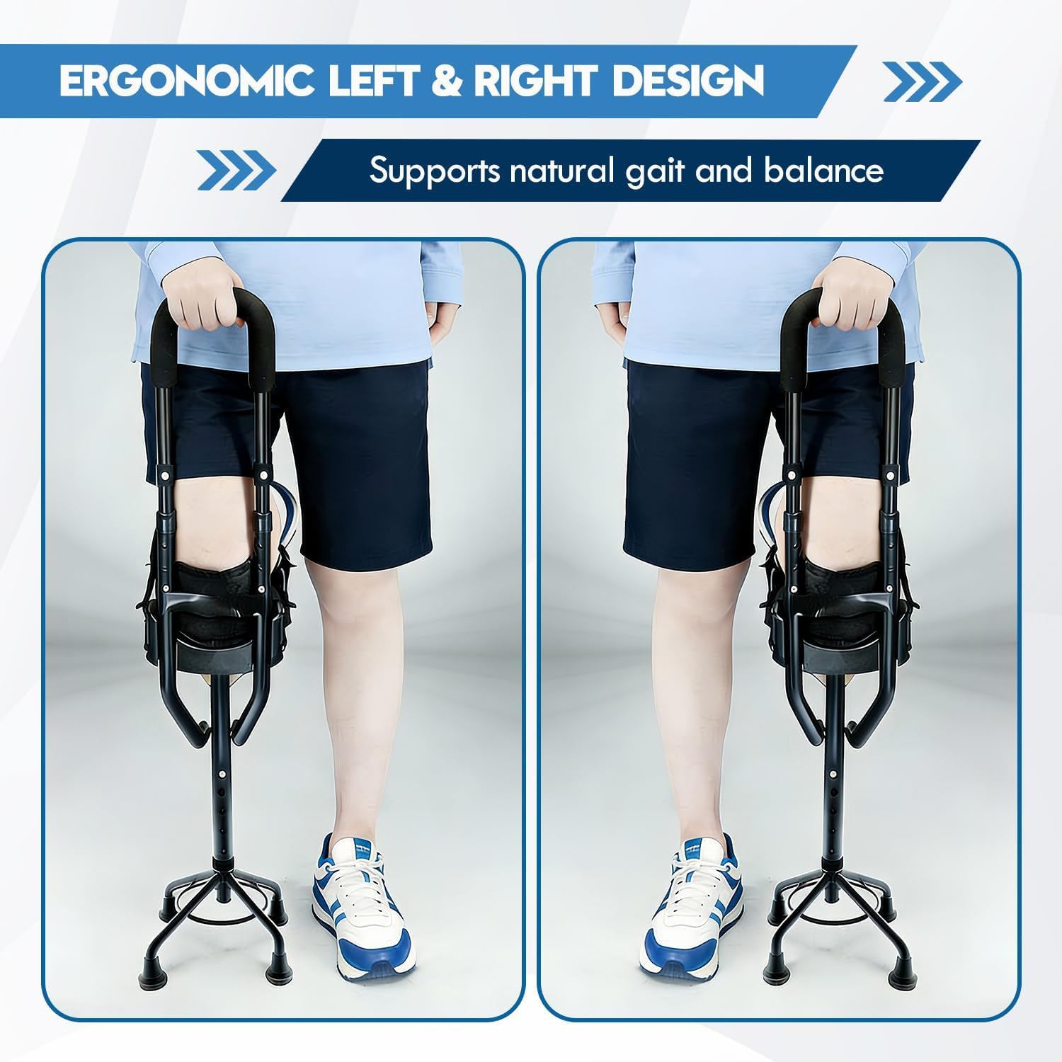 Hands Free Knee Crutch with 4-Prong Stable Base, Lightweight Aluminum | Leg Support for Foot & Ankle Surgery Recovery, Left or Right Leg Walker Alternative with Replacement Pad Set thumbnail