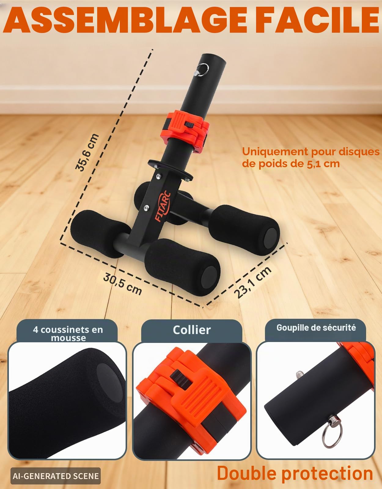 Fitarc Tib Bar, Tibialis Trainer, Tibia Dorsi Calf Leve, Genoux au-Dessus des Orteils Équipement pour renforcer Les Mollets, Tibias, Chevilles, s'adapte aux plaques de Poids Olympiques de 2,5 cm ou