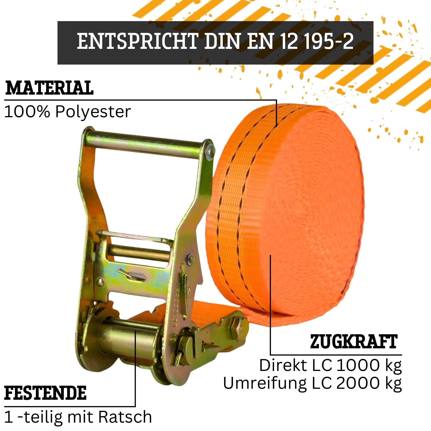 Spanngurt 2t 4m 1000kg 2000 kg daN Zurrgurte einteilig LKW Anhänger 2 to 4 Meter (20 Stück)