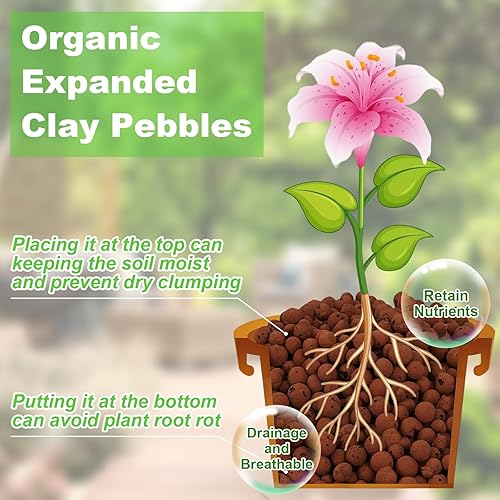 Miniatura 10 de Riare Guijarros de arcilla expandida orgánica de 14 libras para plantas, bolas de leca natural de 0.157 a 0.630 pulgadas, ligeras piedras