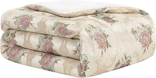 Miniatura 7 de Loom and Mill Juego de edredón floral europeo de lujo de 9 piezas, juego de ropa de cama romántico de estilo francés jacquard tamaño King con fundas