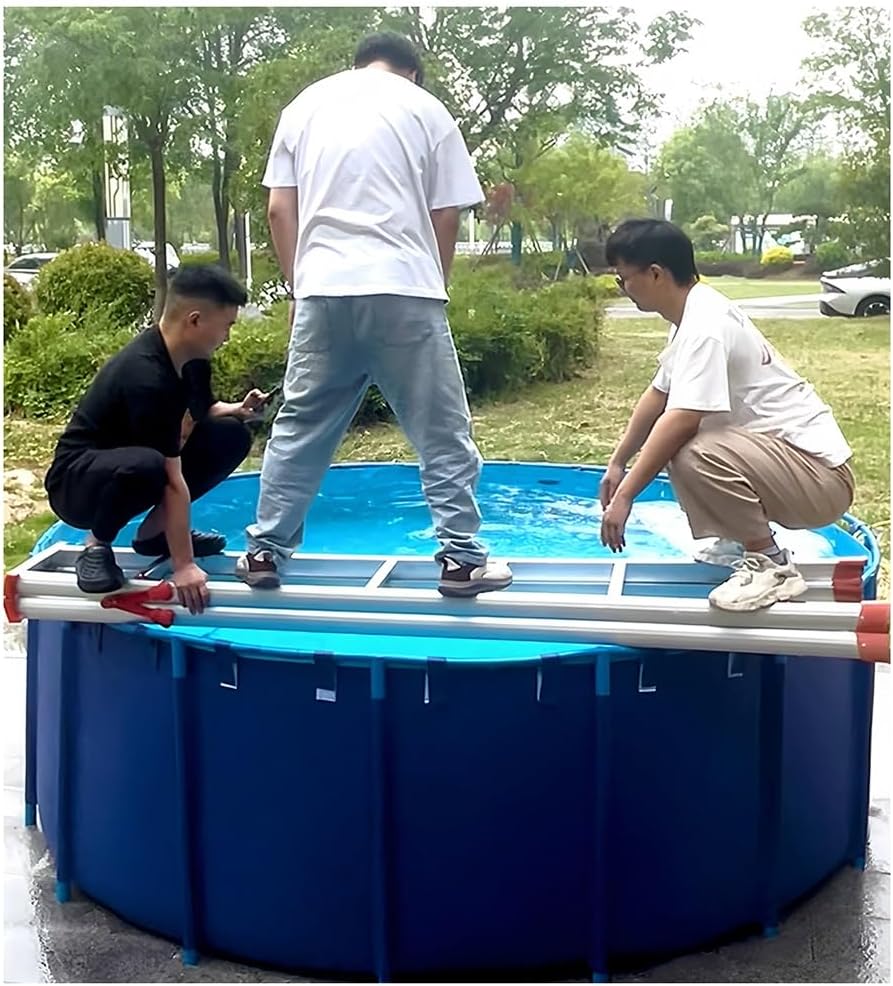 Zfmnoyev Canvas Fish Pond Pool, Large Round Pool Above Ground with Brackets, Foldable Water Storage Tank, Easy to Install, for Koi Pond Culture Agricultural Irrigation(1.5x1.2 m)