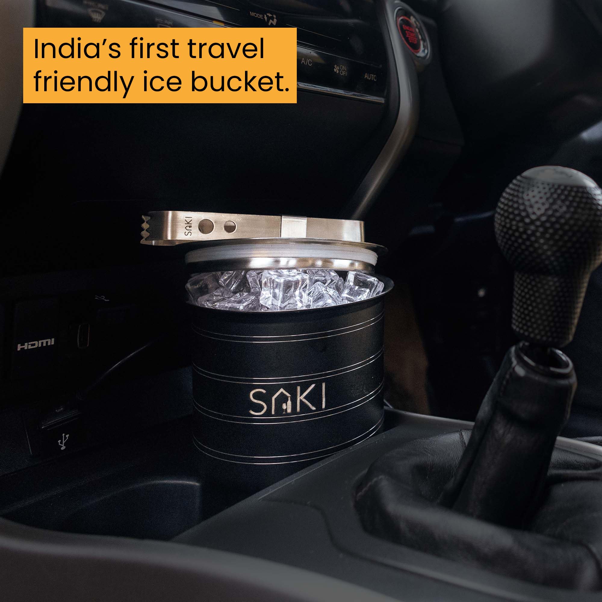 SAKI |Stainless Steel Double Ring Mini Ice Bucket with Tong | Gun Metal Ring Design | Upto 1000mL Storage Capacity 3