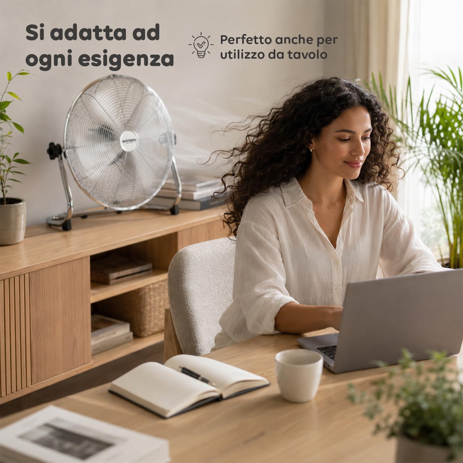 Wintem Standventilator oder Tischventilator, verchromt, 70 W, 3 einstellbare Geschwindigkeiten, ideal für jeden Bedarf, 19 x 18 x 34 cm, mit Schaufel von 40 cm und neigbarem Kopf
