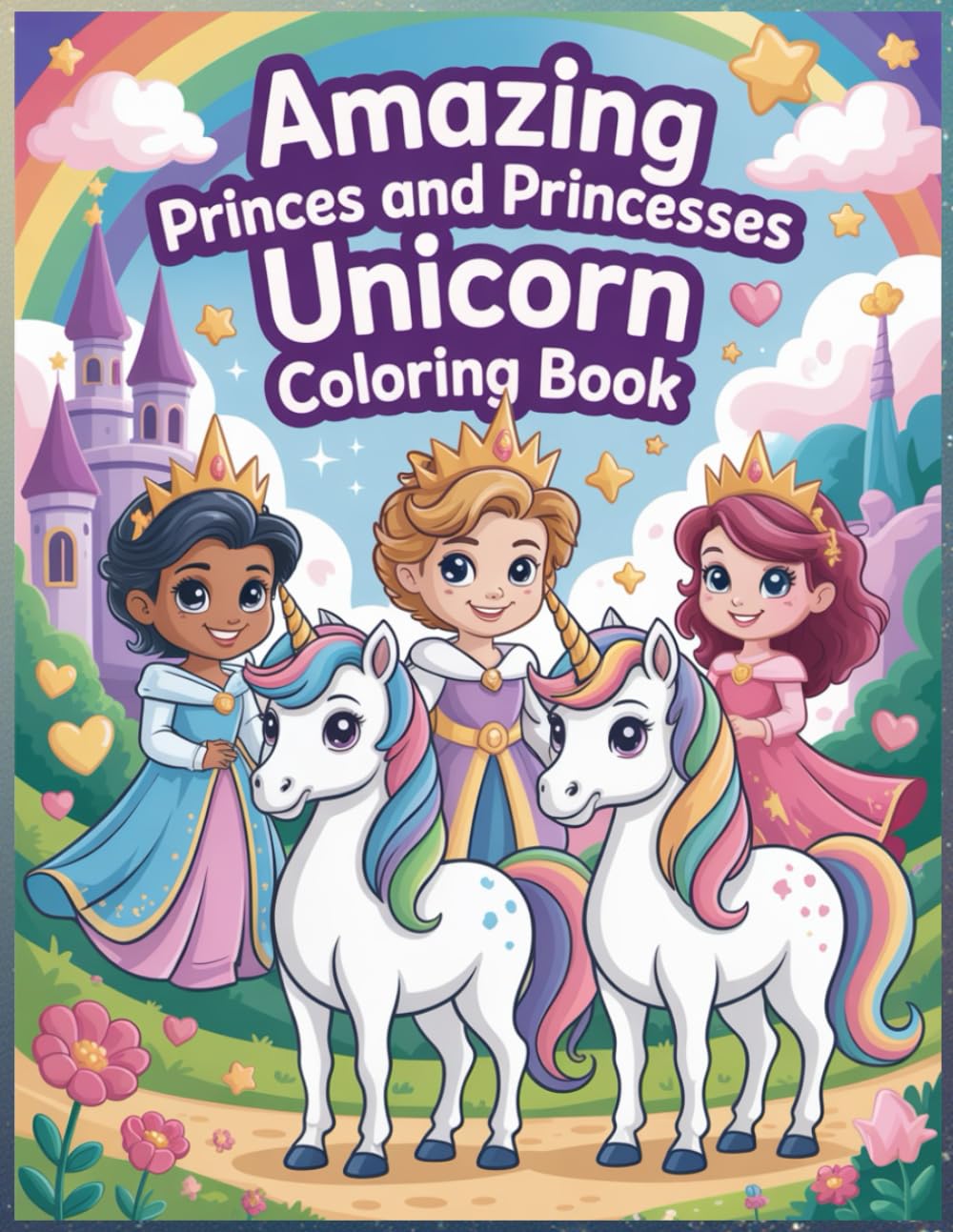 Amazing Princes and Princesses Unicorn Coloring Book: Big Bold & Easy Pages for Kids Ages 3–7 – Cute Unicorns, Magical Wonders and Happy Rainbows