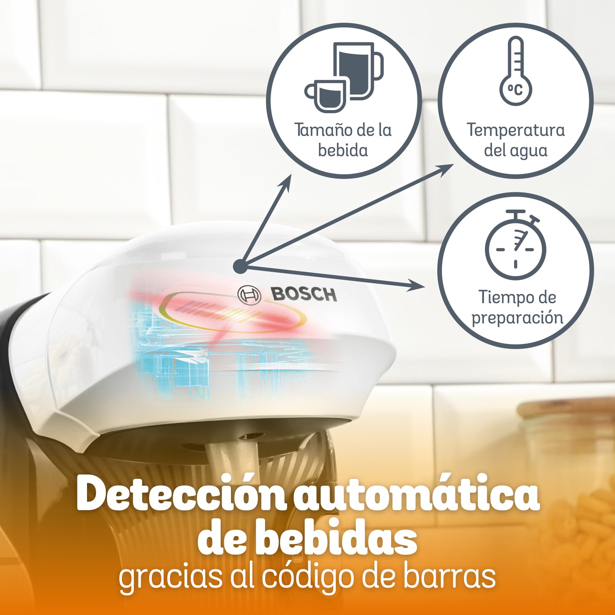 Bosch Cafetera multibebida Tassimo Happy Friendly, Hasta 70 bebidas, OneTouch, Preparación individual, Diseño compacto, Intellibrew, Blanco, TAS114E