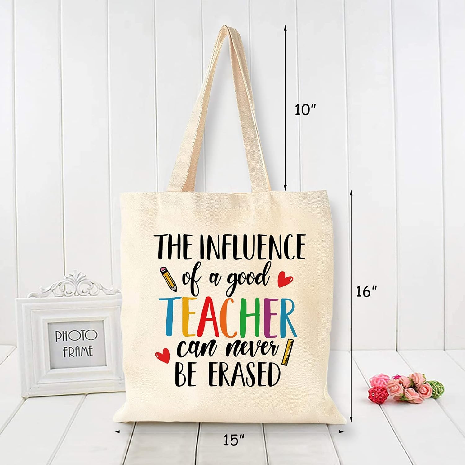 Vansolinne Teacher Canvas Tote Bags 3 Pack 15''x16'' Multipurpose Women School & Work Tote Bags with Inner Pocket - End of Semester Retirement Teacher Appreciation Valentine's Day Gift Ideas - Image 4