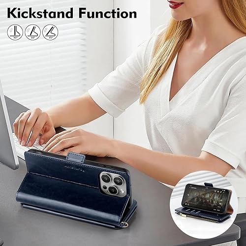 Miniatura 5 de Antsturdy Funda tipo cartera compatible con iPhone 15 Pro, bloqueo RFID, funda de piel sintética para teléfono para mujeres y hombres con tarjetero