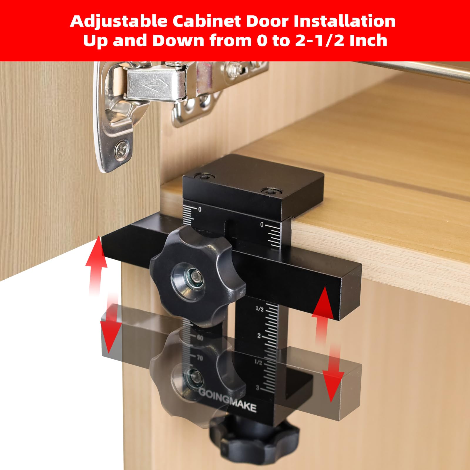 GOINGMAKE Plantilla de montaje para puerta de gabinete, posicionador de instalación con soporte de borde extraíble rápido, herramienta de posicionamiento de puerta de gabinete ajustable para instalar