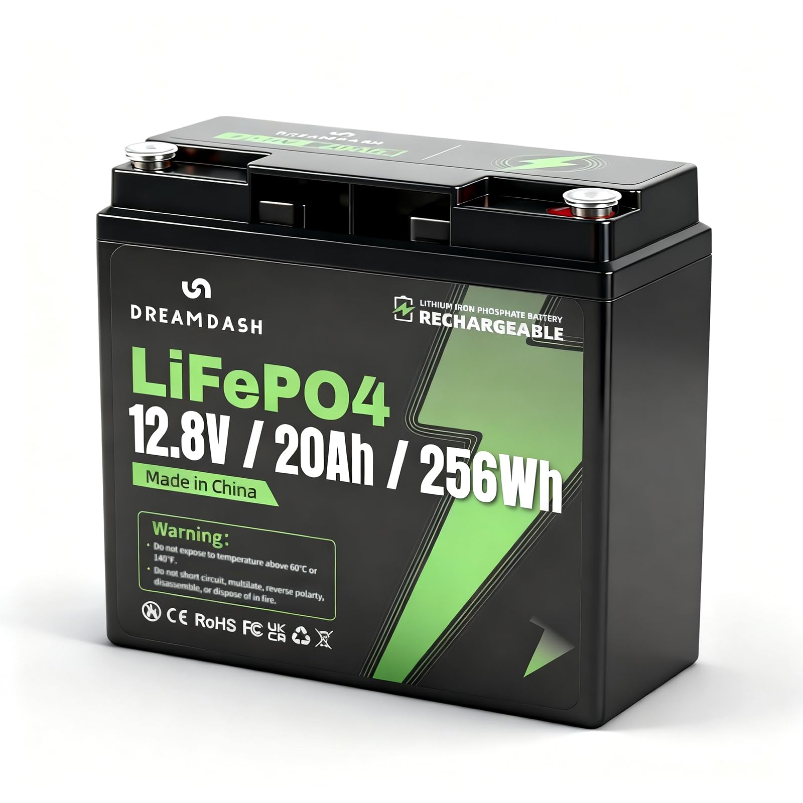 12V 20Ah Lithium LiFePO4 Battery, Deep Cycle 5000+ Cycles Lithium Iron Phosphate Rechargeable Battery for Solar Power, Lighting, Outdoor Camping, Power Wheels, Fish Finder, Built-in 20A BMS