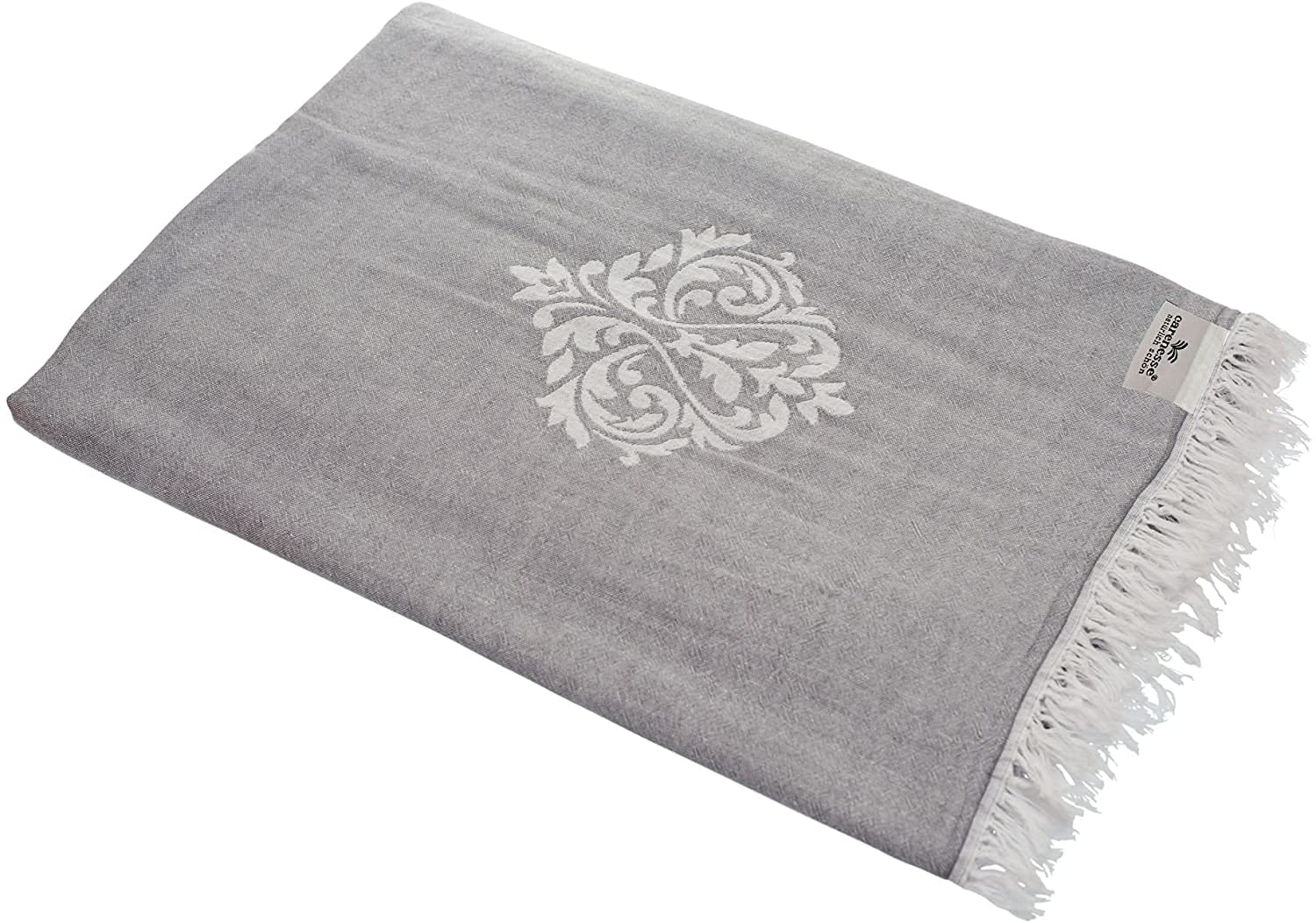Carenesse Jacquard Tagesdecke Medium Size Ornament 180 x 210 cm grau I Edle & zarte Wendedecke aus 100% Baumwolle mit hochwertiger Webung I Überwurf für Bett & Sofa I Wohndecke dünn & leicht