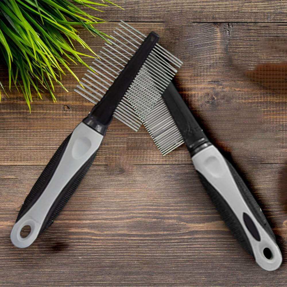 Zopper Pet Grooming Comb Assorted Combo Pack Stainless Steel Teeth Dog Cat Grooming for Small Medium and Large Fur Detangling Tool Double Row Removing Mats Knots & Tangles Hair Brush 20cm - Image 2