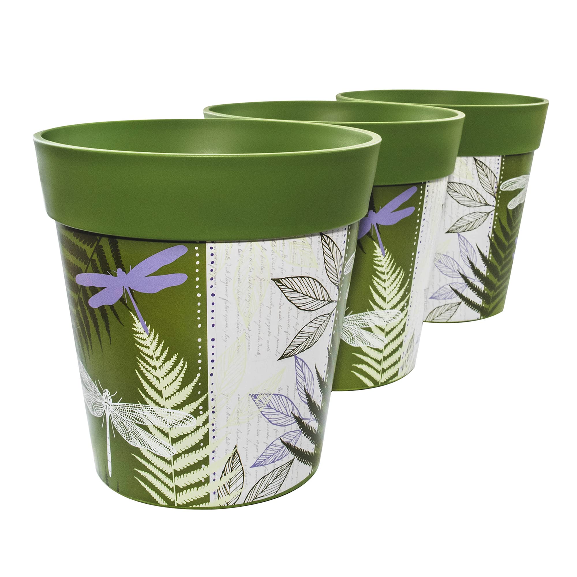 Hum Flowerpots Green Dragonflies Set Of 3 Colourful Planters Indoor/Outdoor Pots 22Cm X 22Cm (14 Designs Available)