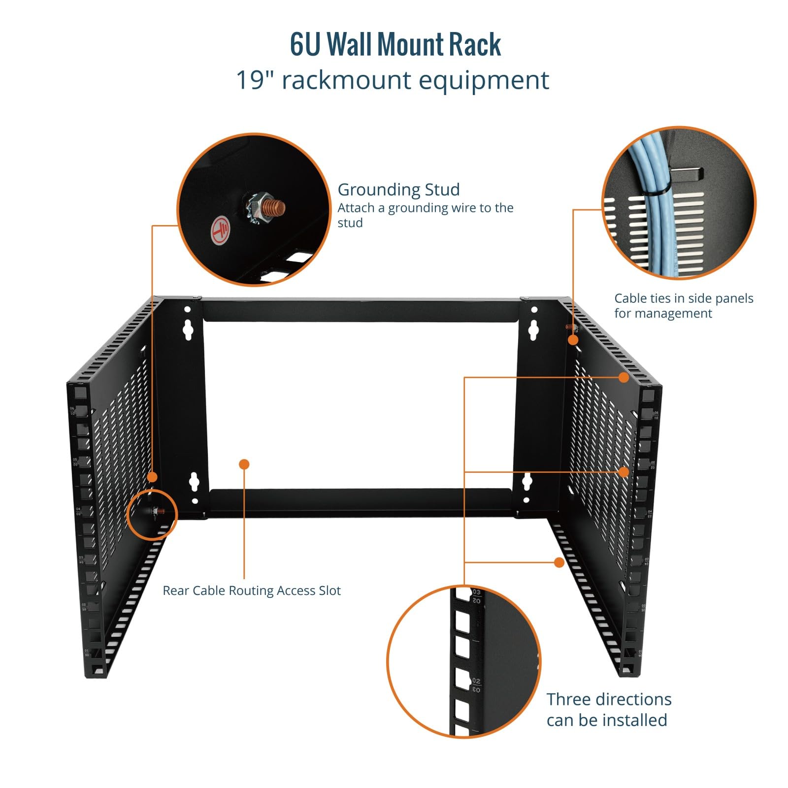 Tecmojo Armadio di Rete da 19 Pollici 6U per Montaggio a Parete, Profondità 350mm, Supporto per Pannello di Permutazione, per Dispositivi IT Server Piatti da 19 Pollici, Portata 50kg, Nero