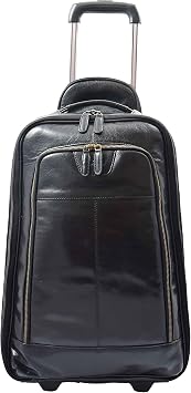 A1 FASHION GOODS Real Black Leather Luggage Wheeled Cabin Size Suitcase Travel Bag Trolley Carlos, Black, Small L: 35 x H: 55 x W: 20, Hand Luggage