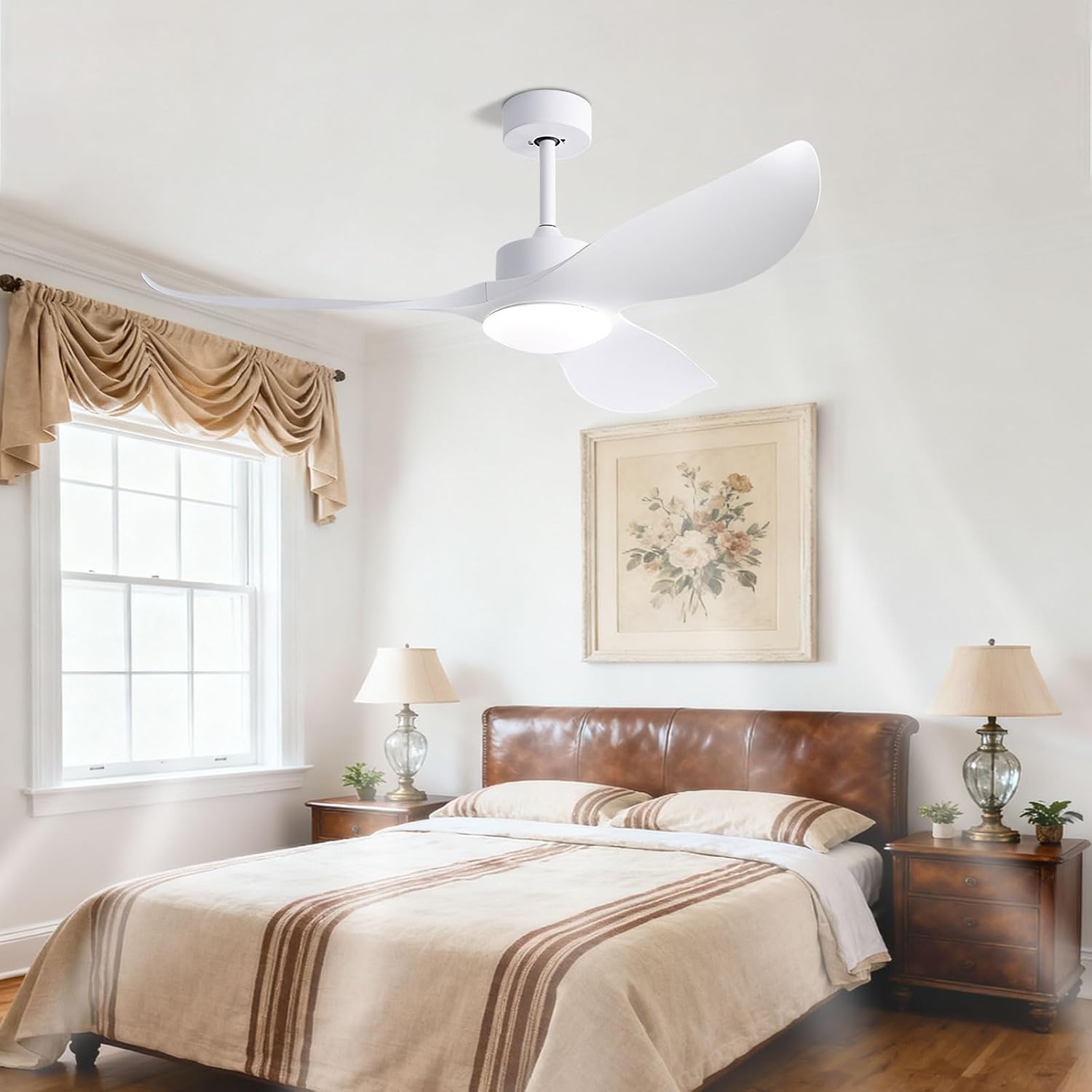 Modern Indoor Ceiling Fans with Lights Low Profile Ceiling Fans with Remote, DC Motor, ABS Blades, 6 Speeds Quiet Ceiling Fan Lights for Living Room Bedroom Dining Room Patio