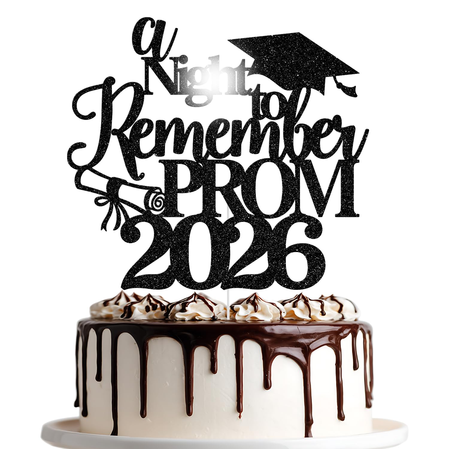 A Night to Remember Prom 2026 케이크 토퍼, 프롬 나이트 보내기 장식, 프롬 나이트 2026 파티 장식, 2026년 클래스 졸업 파티 장식 블랙 글리터