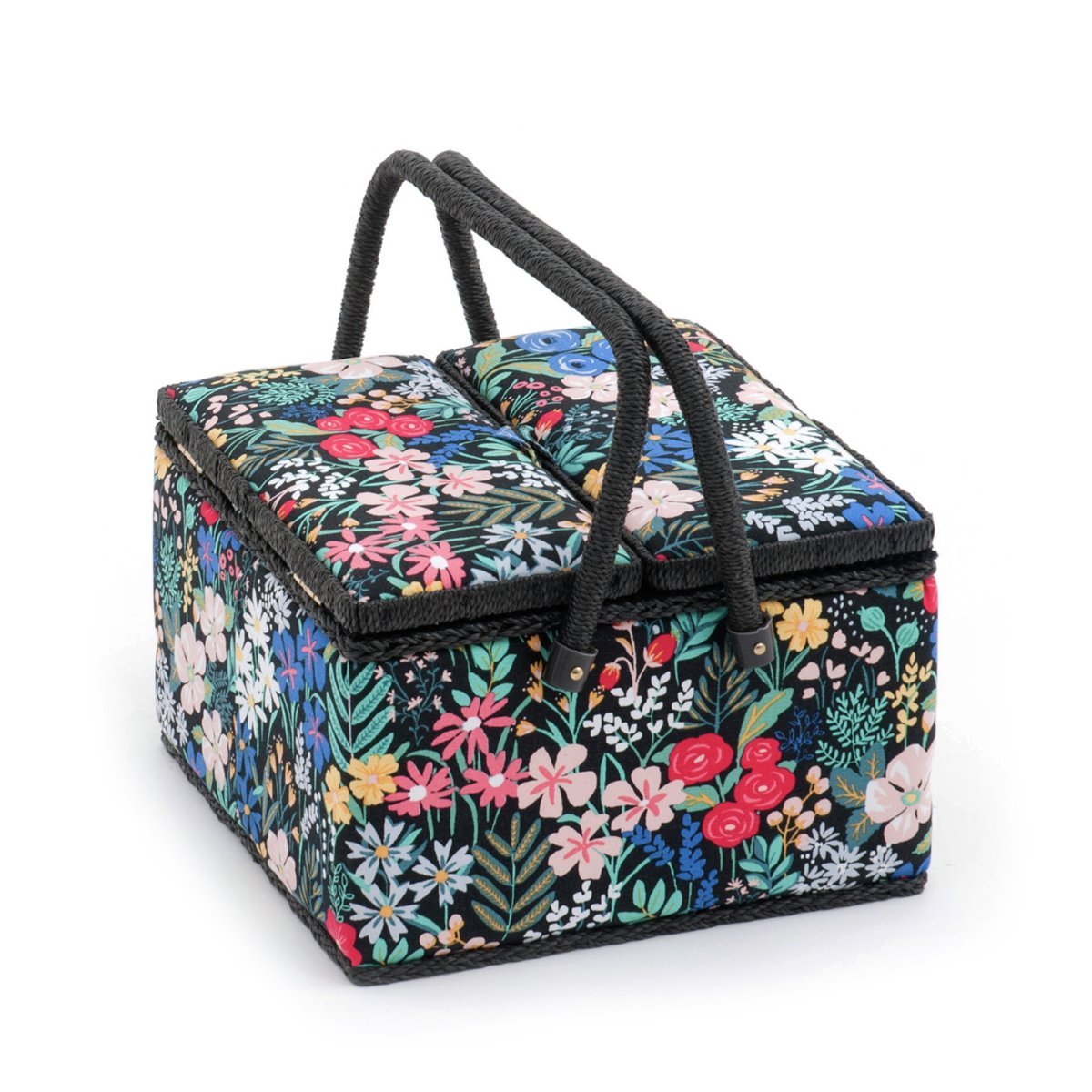 HobbyGift Groves Esclusivo: Scatola da Cucito (L): Doppio Coperchio: Quadrato: SummerTime, Misto Cotone, Assortiti, 25 x 25 x 17 cm