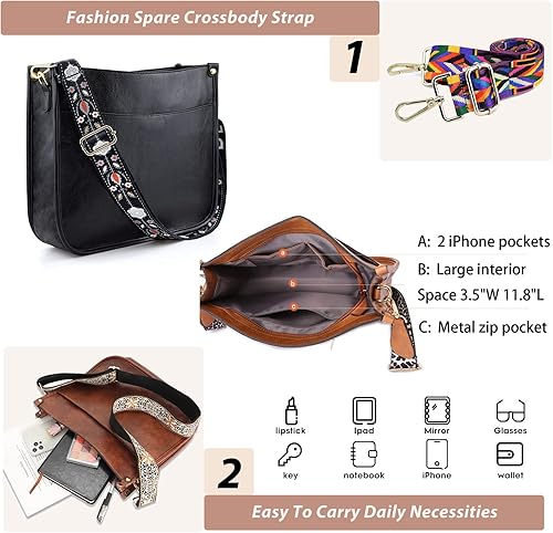 Miniatura 3 de KlaOYer 2 bolsas de correa ajustables, bolsos cruzados para mujer, bolso con correa de guitarra, bolsos veganos, bolsa de hombro suave para mujer