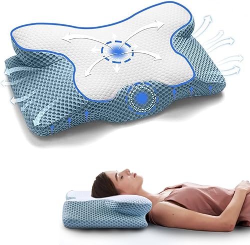 Almohada cervical de espuma viscoelástica, almohadas de contorno para dolor de cuello y hombros, almohada ortopédica ergonómica de apoyo contorneada