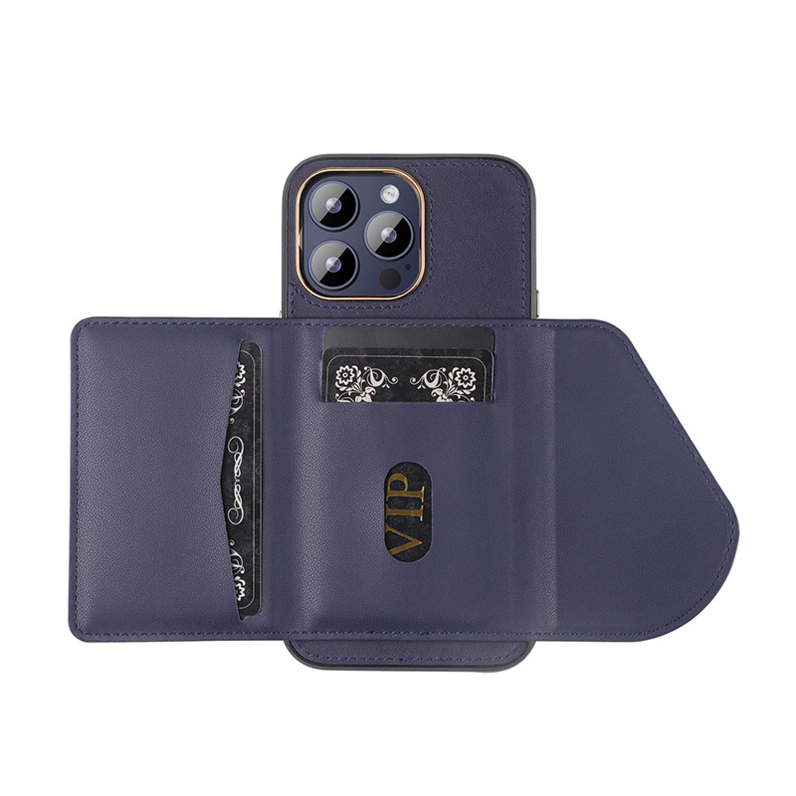 Für iPhone 15 Luxus Einfarbig Matte Brieftasche DREI Kartensteckplätze Leder Stoßfeste Handyhülle (Für iPhone 15/Lila)