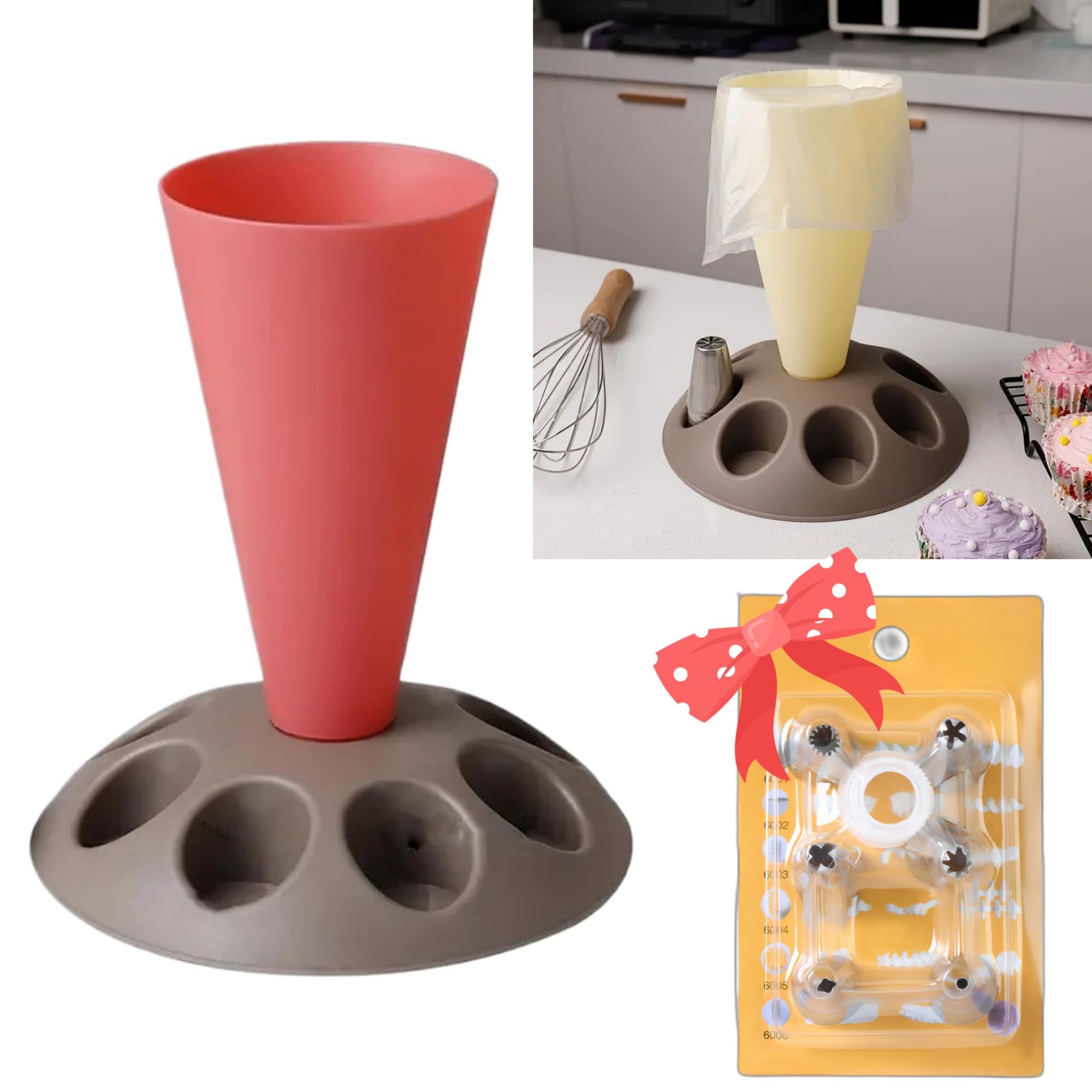 CRUIFU Soporte para bolsas pasteleras para rellenar, soporte para bolsas de pastelería, soporte para bolsas de decoración con 8 ranuras, soporte de plástico para bolsas de pastelería para kit de | 6 consejos de decoración, para decoración de pasteles