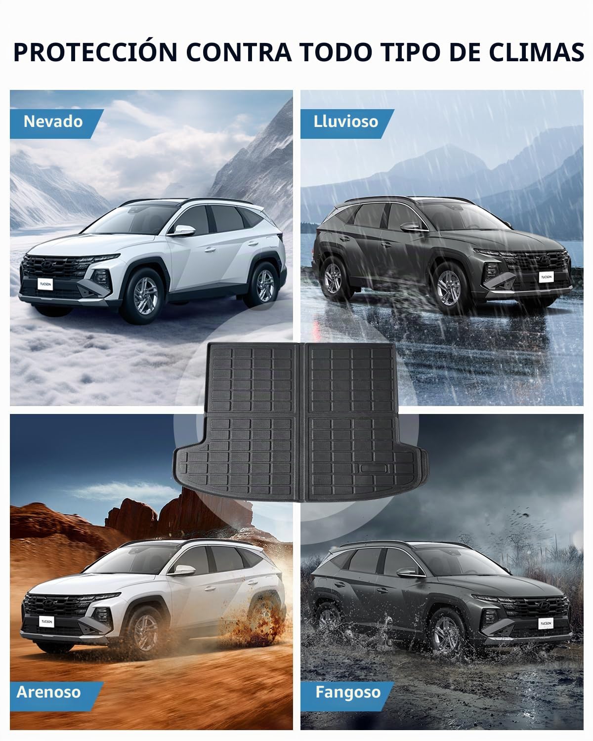 TPE Alfombras Maletero Hyunda-i Tucson NX4 Hybrid PHEV 2021-2025 | Alfombrillas Maletero Originales, Protector Maletero Antideslizantes e Impermeables, Funda Maletero con Bordes Elevados