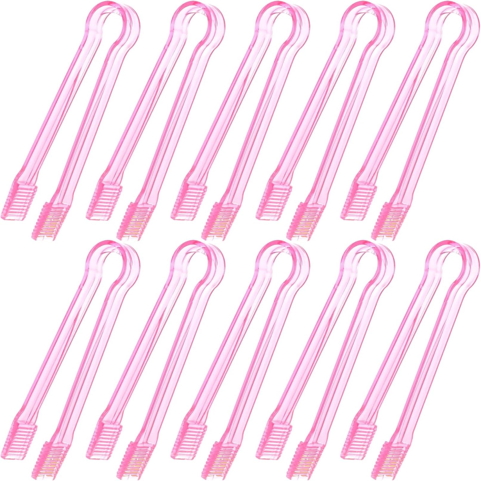 8 Pcs Plastic Buffet Serving Tongs, Clear Kitchen Mini Serving Utensil Tongs for Food Ice Salad Buffet Barbecue Cookies, 6.3 Inches (Pink)