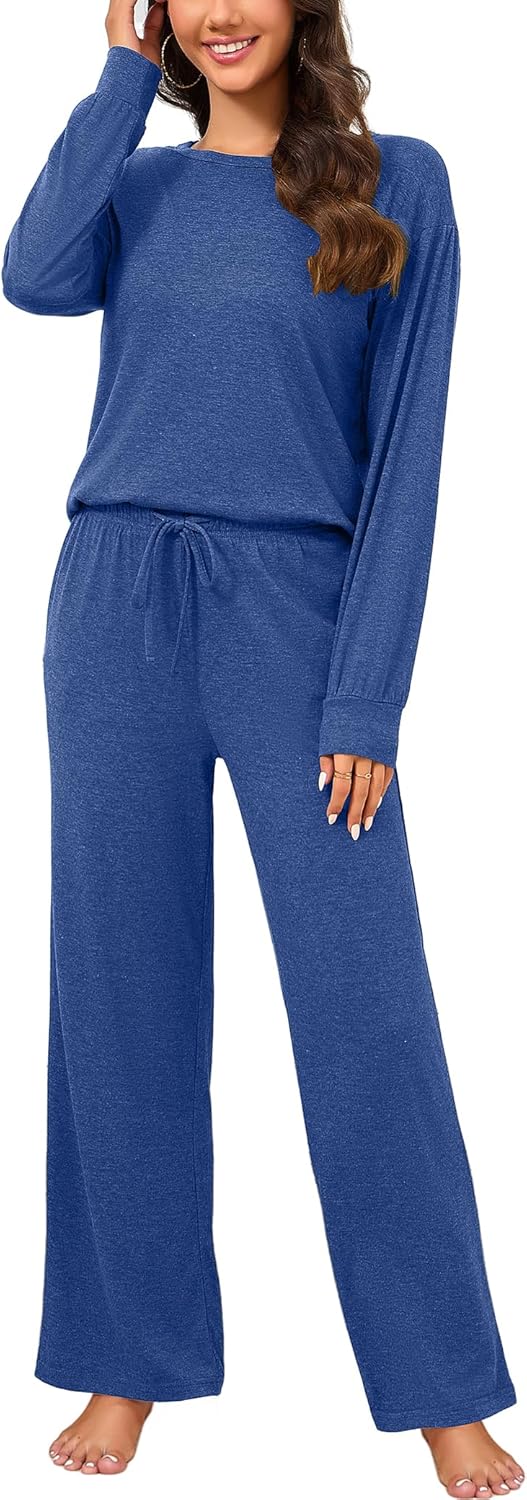 LOCUBE Women's Pajama Set, Ultra Soft Long Sleeve 2-Piece Lounge Set with Pockets and Drawstring Pants