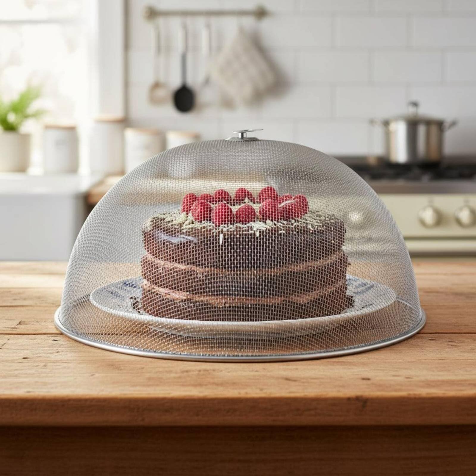 Coperture per alimenti a rete metallica Copertura for alimenti in rete di acciaio inossidabile rotonda for tavolo da pranzo for cibo in con maniglia a cupola Design leggero for buffet | 35CM