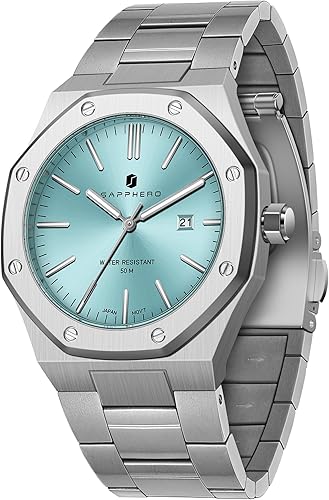 Relojes SAPPHERO para hombres, reloj impermeable para hombre de acero inoxidable octagonal con fecha, reloj de cuarzo de moda, reloj de negocios,