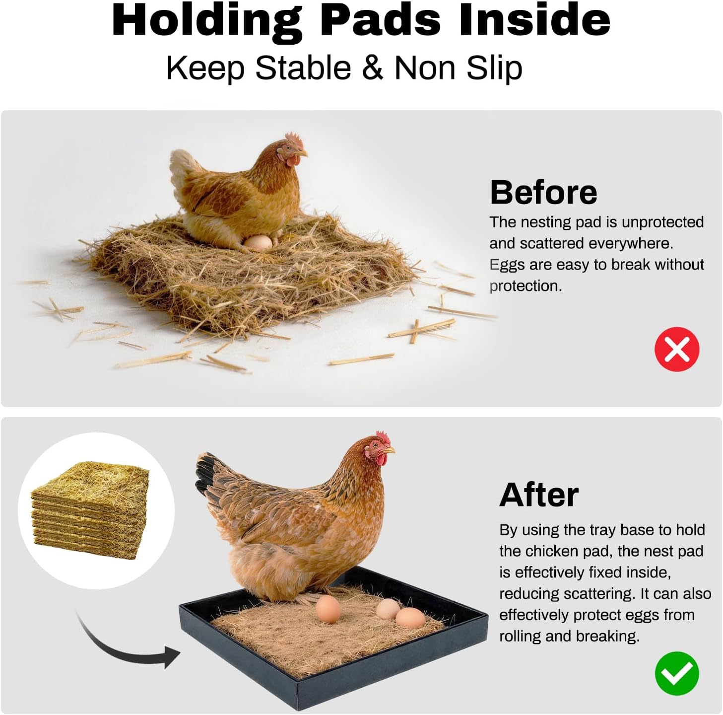 Silicone Chicken Nesting Box Mat, Large Holder Tray for 13"x13" Nest Pads, Reusable & Washable Pad for Large Nesting Box, Coop Accessories, Shelf, Egg Storage, Chickens Supplies. image 3