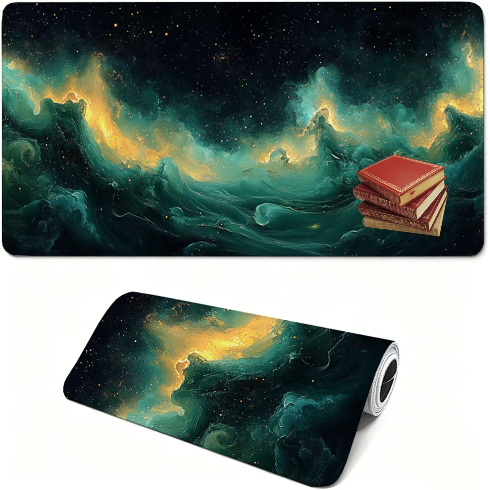 Podkładka pod mysz, 1600 x 800 x 3 mm, zielona podkładka pod mysz, duża podkładka pod mysz do gier z gwiaździstym niebem, wodoodporna, teksturowana, odporna na zużycie, zmywalna, dla graczy, domu i