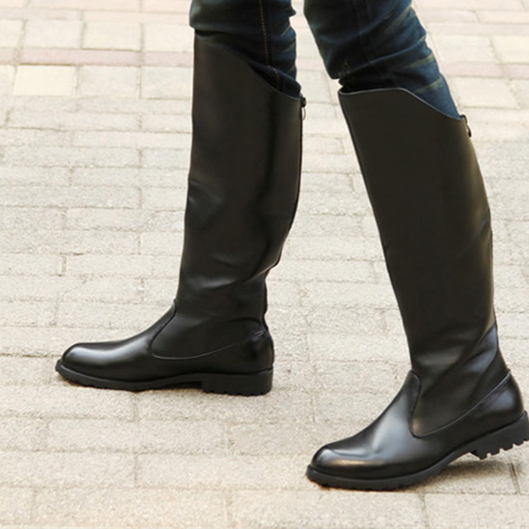 Kniehohe Lederstiefel für Herren, Reitstiefel, Bühnenaufführungsschuhe, weites Bein, mittlere Wade, Kopf, Langer, hoher Stiefel