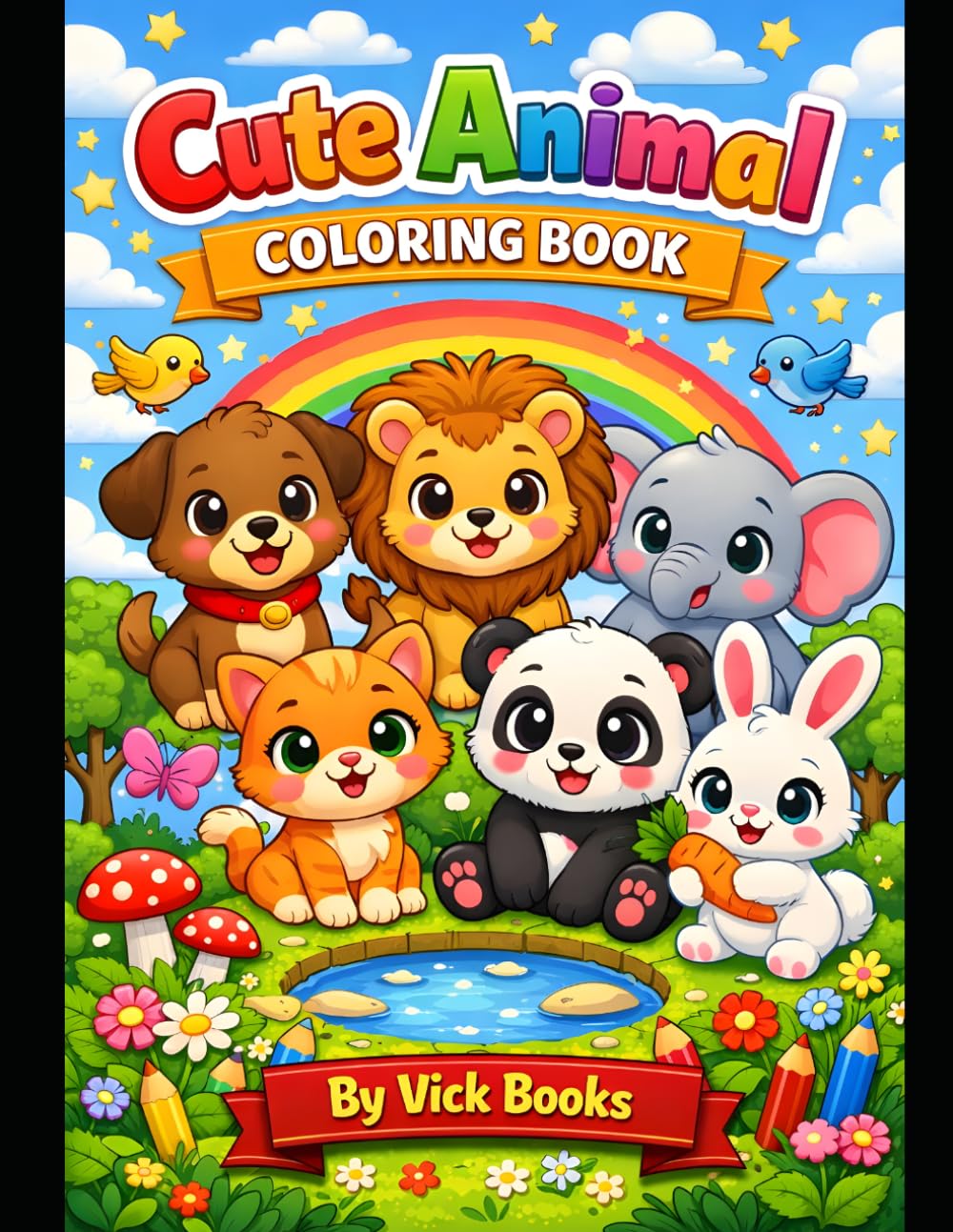 Cute Animal Coloring Book for Kids Ages 3–6: Fun and Easy Animal Coloring Pages with Puppies, Lions, Elephants, Bunnies, Pandas, and More for Toddlers and Preschoolers