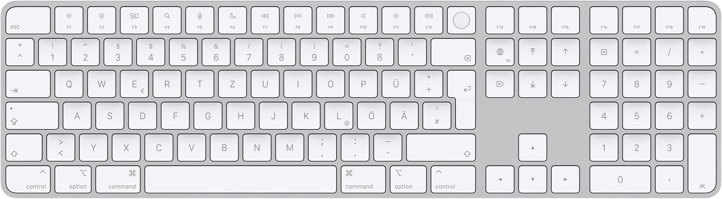 Magic Keyboard with Touch ID and Numeric Keypad: Wireless, Bluetooth, Rechargeable. Works with Mac Computers with Apple Silicon; German - White Keys