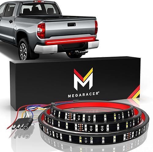 Mega Racer Barra de luz LED para puerta trasera de 60 pulgadas de doble fila para camiones, 5 funciones de freno/funcionamiento, intermitente, 180