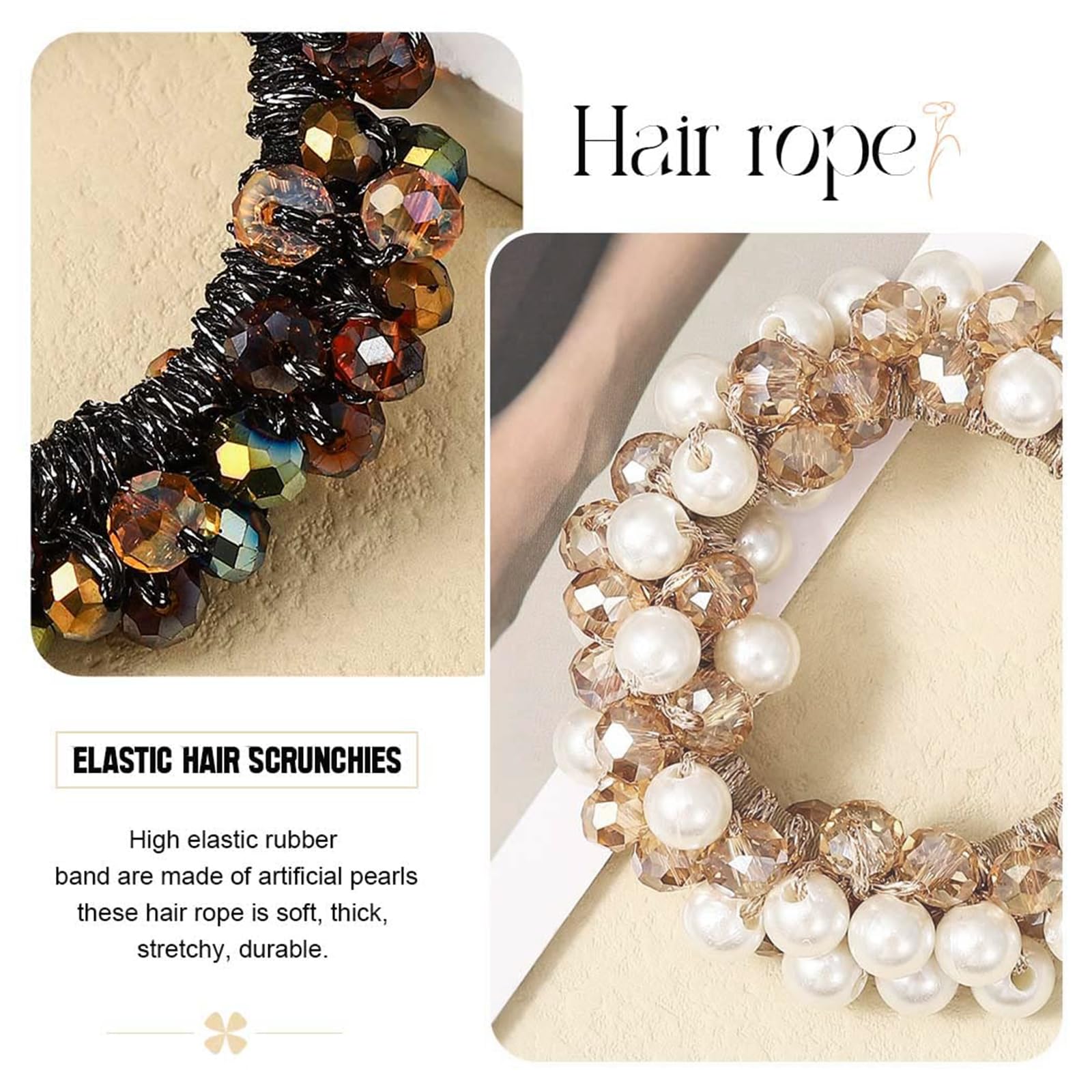 MUYAPAY Pack of 6 Hair Bobbles Crystal Hair Bobbles for Women Hair Bobbles with Beads - Image 3
