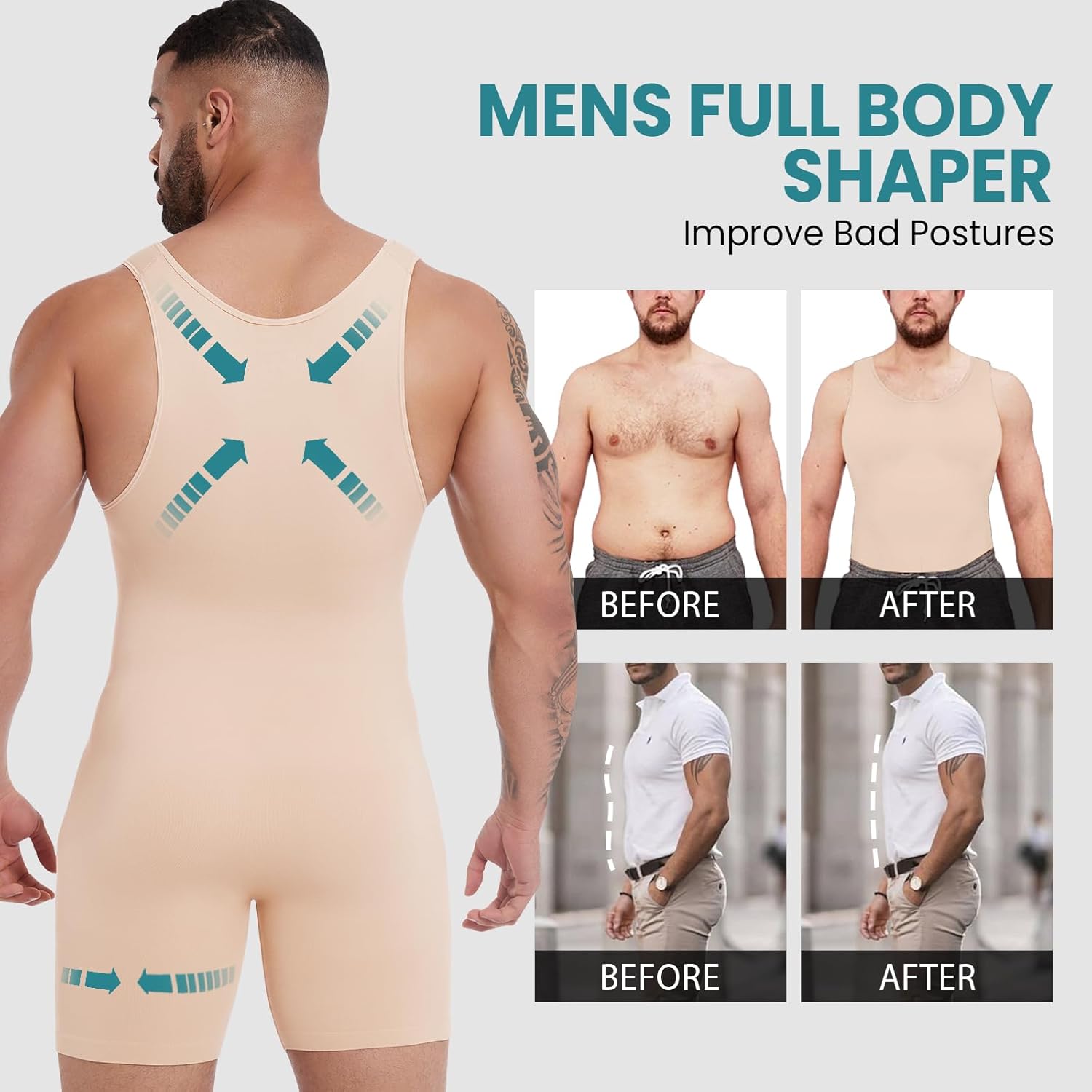 Mens Shapewear Bodysuit Tummy Control Full Body Shaper Compression Undershirt Thigh Slimmer Fajas Para Hombres - Image 4