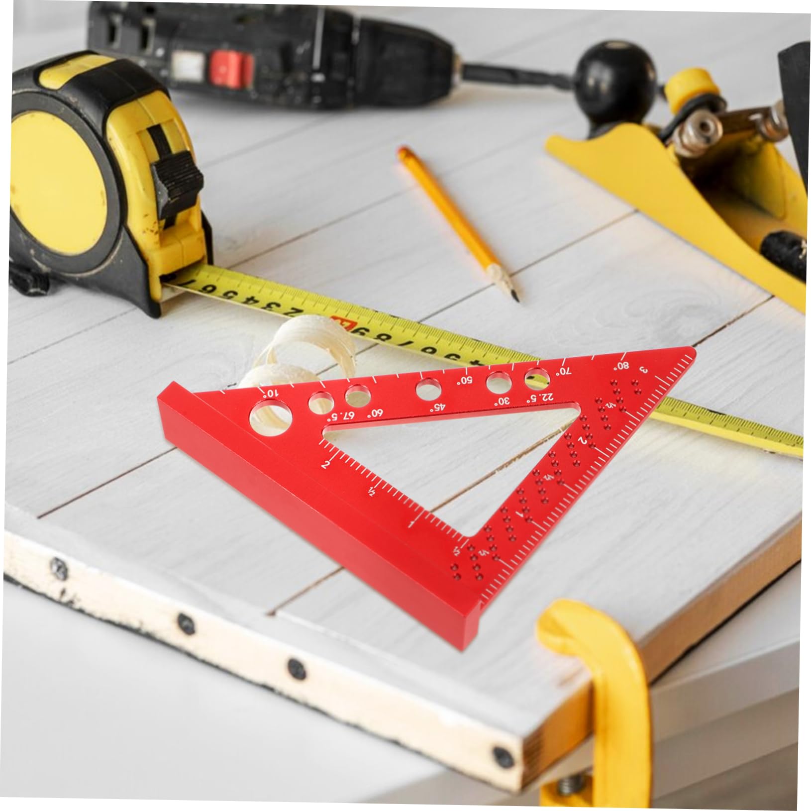 SHINEOFI 4 Pezzi Righello Quadrato per Falegnameria con Goniometro e Strumento Misurazione Alta Precisione per Architetti e Falegnami Design Compatto Progetti e Disegno