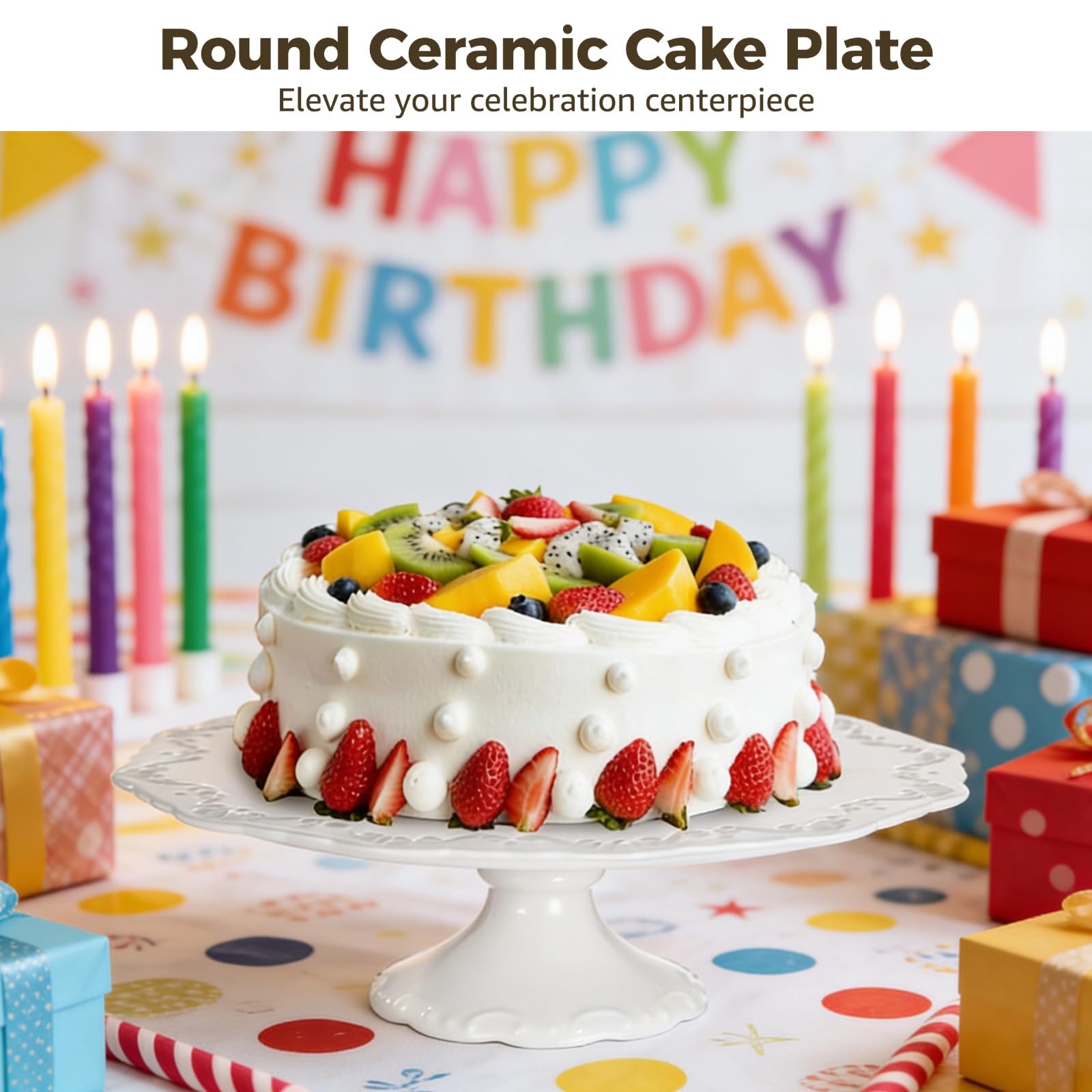 Kuchenständer 12 Zoll, elegante weiße Keramik Tortenplatte mit geprägtem Design im europäischen Stil, runder Dessertständer mit Fuß für Abschlussfeier, Geburtstag, Hochzeit und Dekoration zu Hause