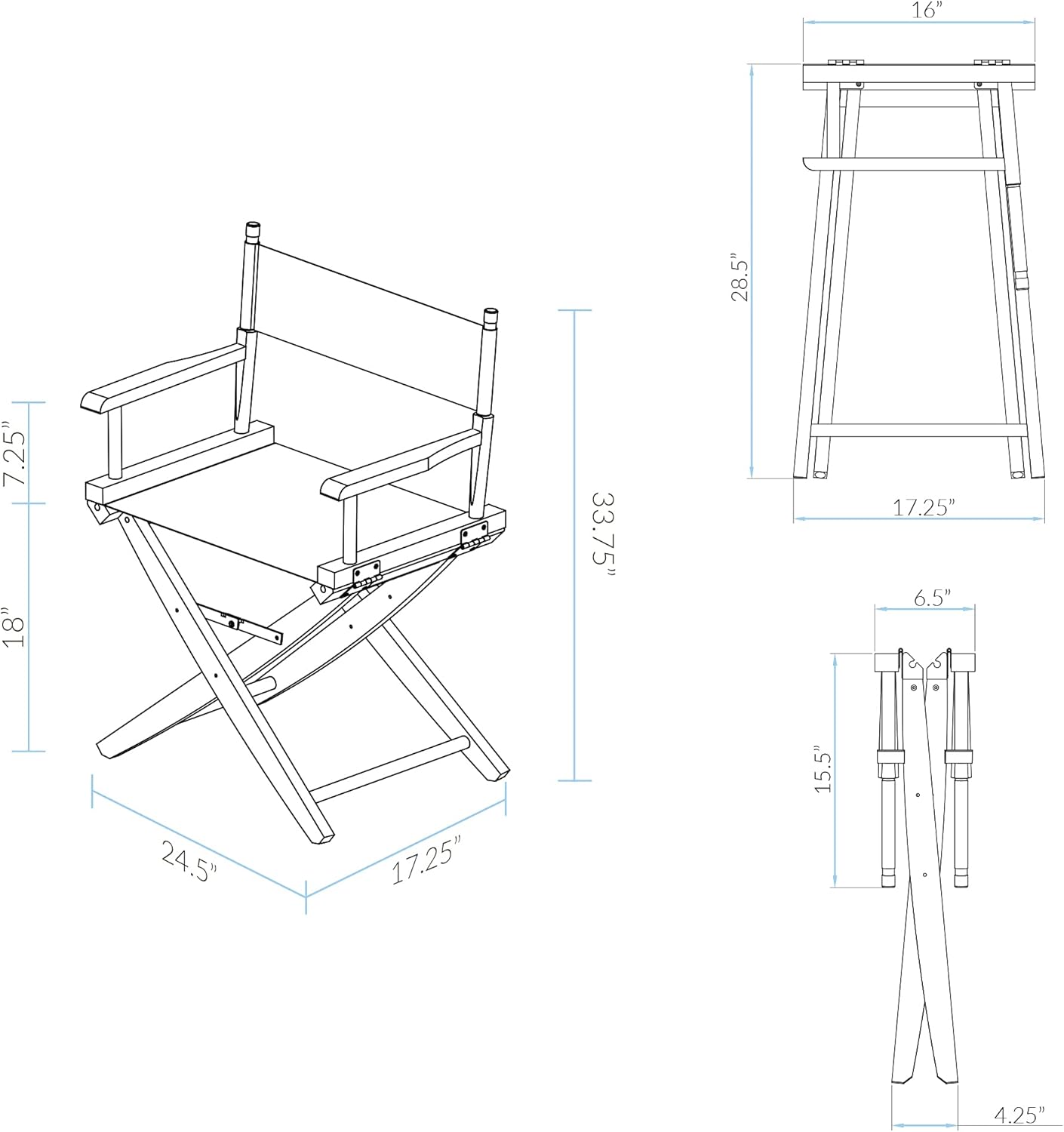 American Trails Extra-Wide Premium Directors Chair 18" H Classic Height Black Frame Natural Canvas
